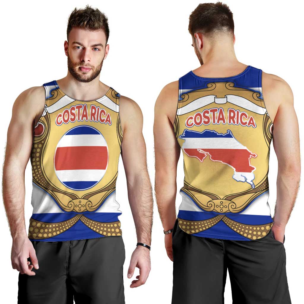 Costa Rica Flag Map Men Tank Top Red White Blue with National Colors and Gold Crest Design - Wonder Print Shop