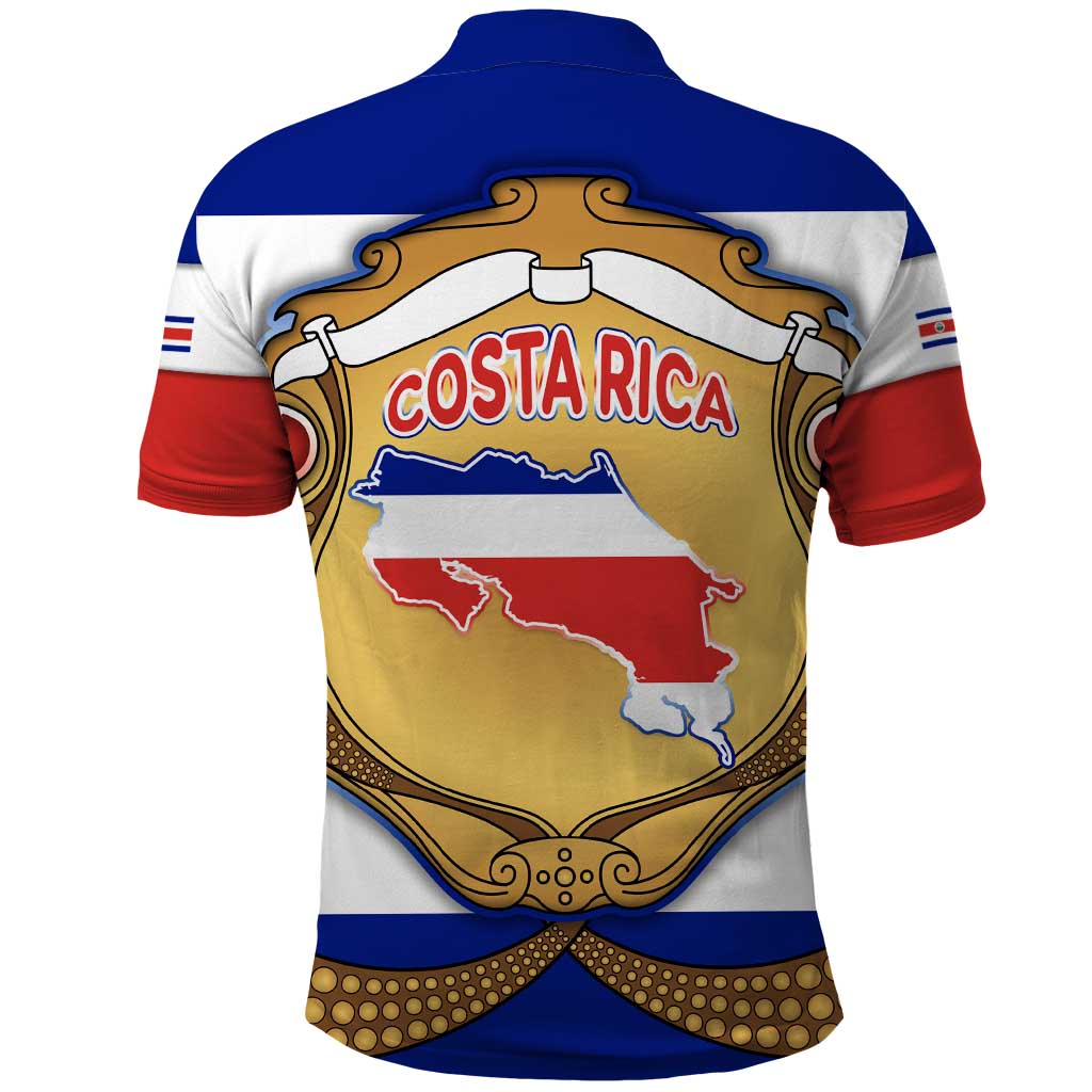 Costa Rica Flag Map Polo Shirt Red White Blue with National Colors and Gold Crest Design - Wonder Print Shop