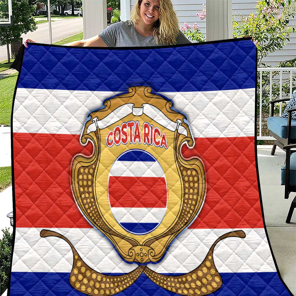 Costa Rica Flag Map Quilt Red White Blue with National Colors and Gold Crest Design - Wonder Print Shop