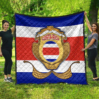 Costa Rica Flag Map Quilt Red White Blue with National Colors and Gold Crest Design - Wonder Print Shop