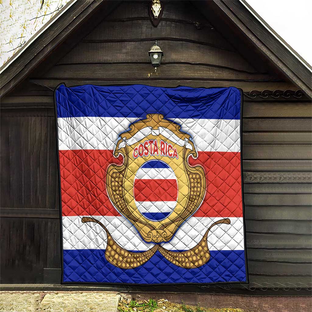 Costa Rica Flag Map Quilt Red White Blue with National Colors and Gold Crest Design - Wonder Print Shop