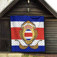 Costa Rica Flag Map Quilt Red White Blue with National Colors and Gold Crest Design - Wonder Print Shop