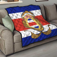 Costa Rica Flag Map Quilt Red White Blue with National Colors and Gold Crest Design - Wonder Print Shop