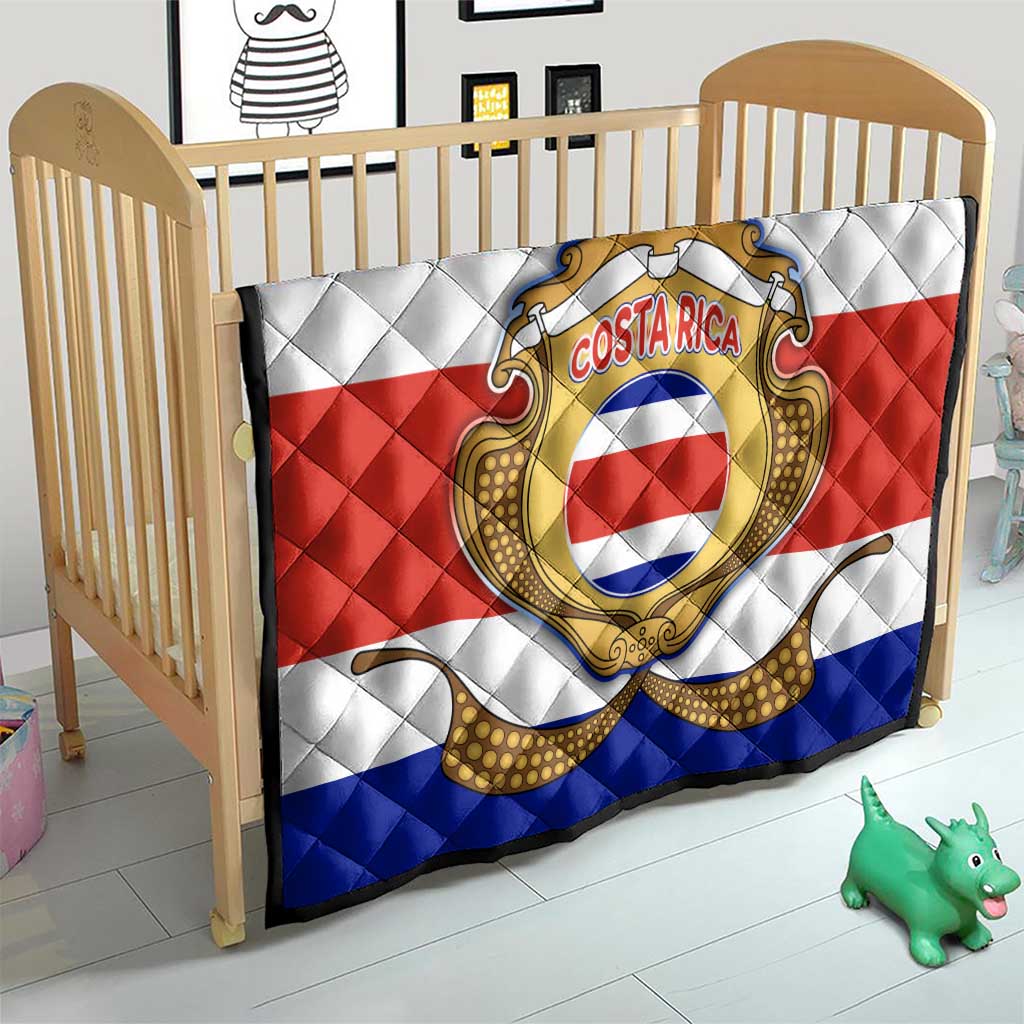Costa Rica Flag Map Quilt Red White Blue with National Colors and Gold Crest Design - Wonder Print Shop