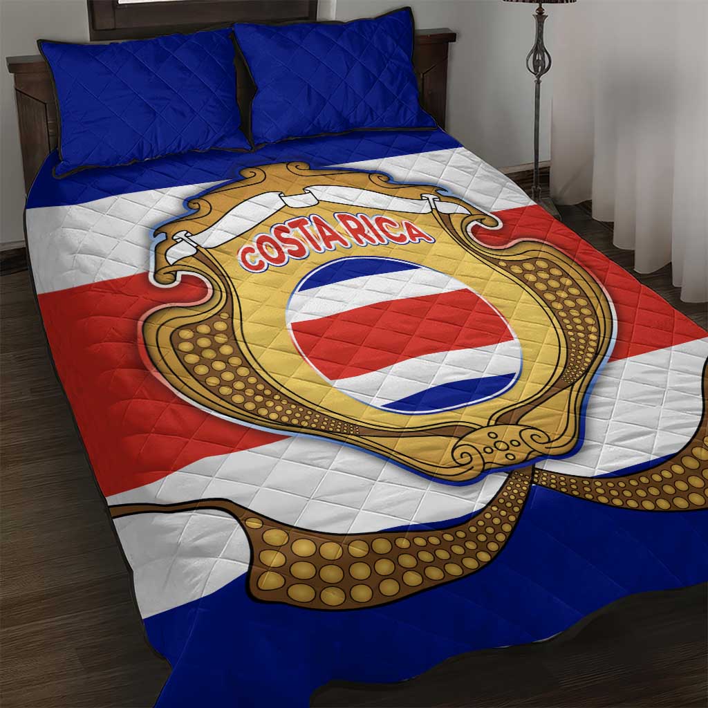 Costa Rica Flag Map Quilt Bed Set Red White Blue with National Colors and Gold Crest Design - Wonder Print Shop