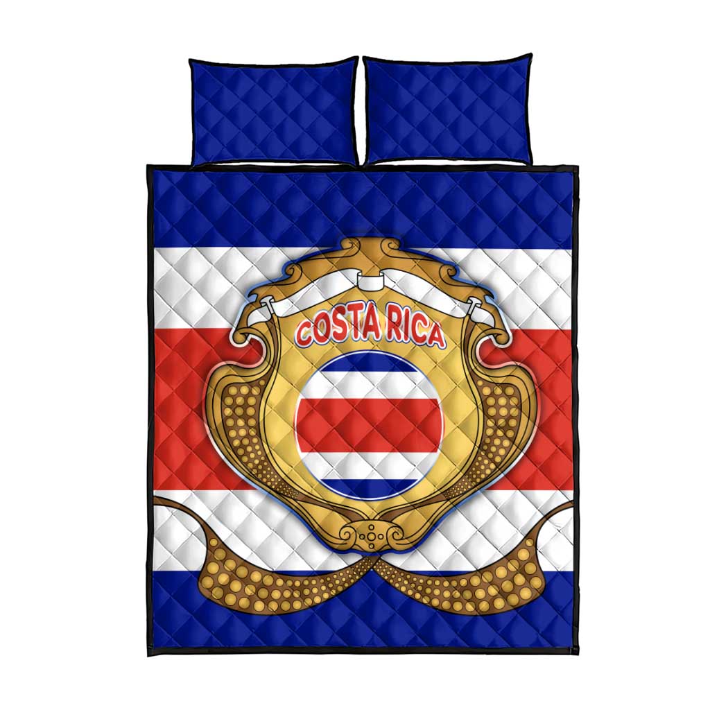 Costa Rica Flag Map Quilt Bed Set Red White Blue with National Colors and Gold Crest Design - Wonder Print Shop