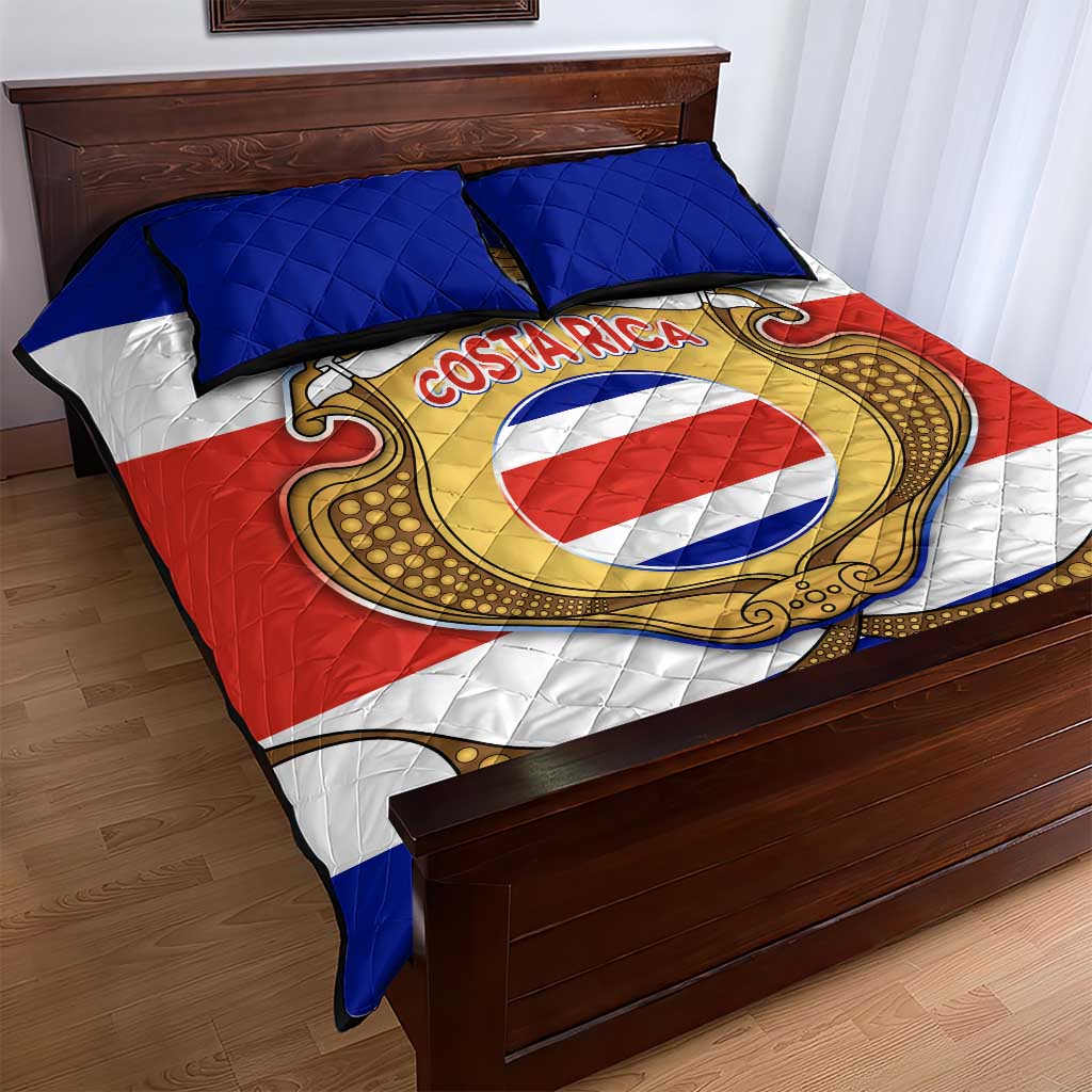 Costa Rica Flag Map Quilt Bed Set Red White Blue with National Colors and Gold Crest Design - Wonder Print Shop