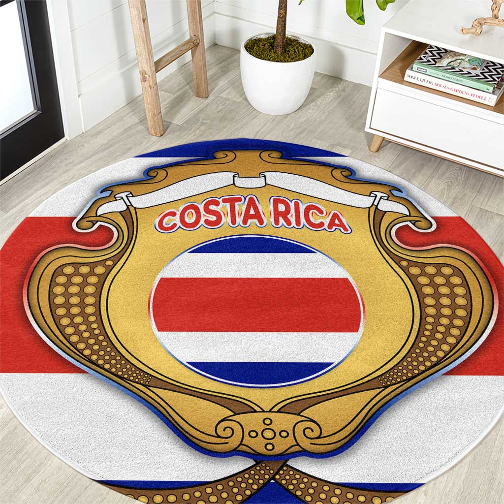 Costa Rica Flag Map Round Carpet Red White Blue with National Colors and Gold Crest Design - Wonder Print Shop