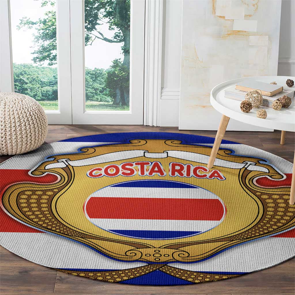 Costa Rica Flag Map Round Carpet Red White Blue with National Colors and Gold Crest Design - Wonder Print Shop