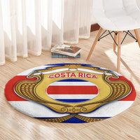 Costa Rica Flag Map Round Carpet Red White Blue with National Colors and Gold Crest Design - Wonder Print Shop