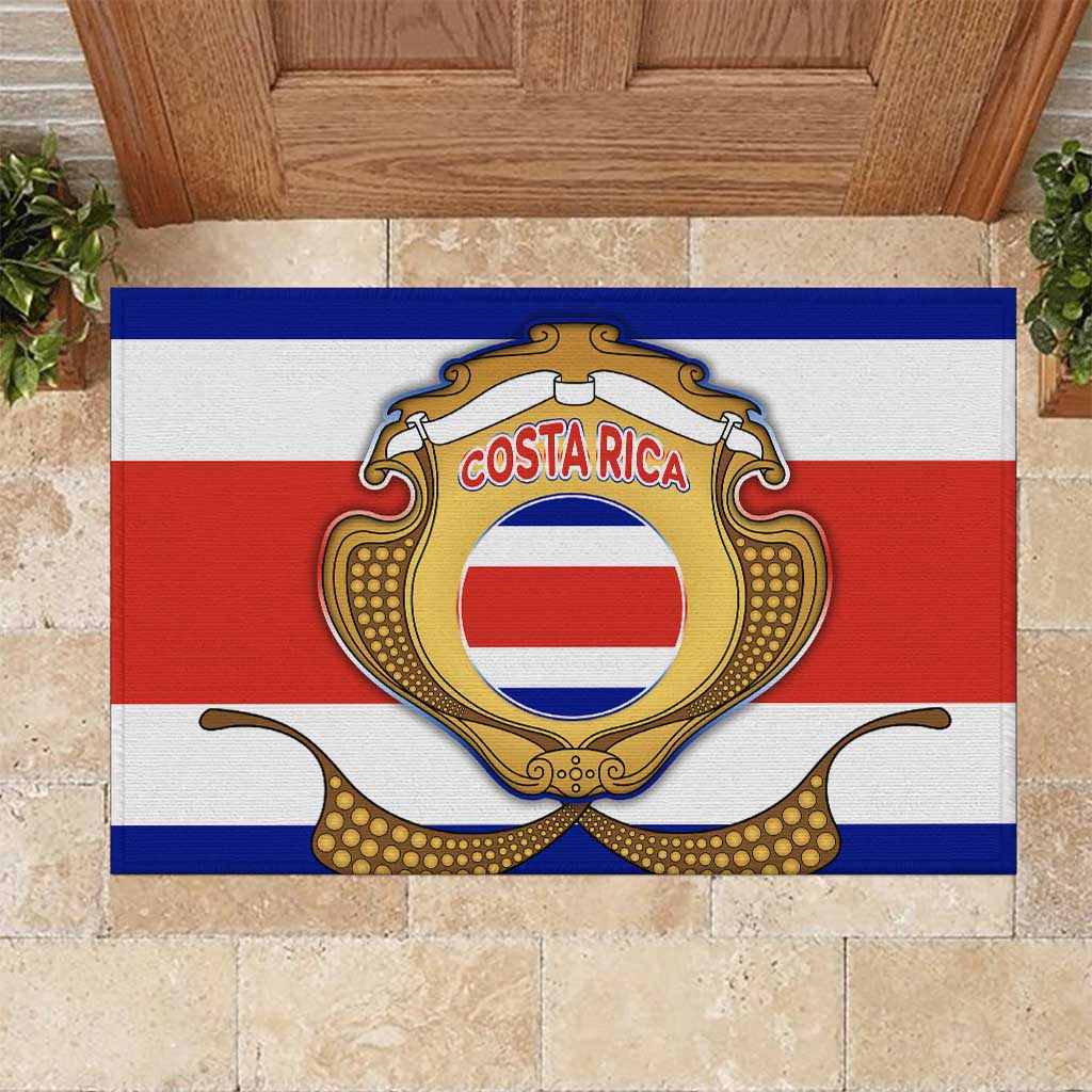 Costa Rica Flag Map Rubber Doormat Red White Blue with National Colors and Gold Crest Design - Wonder Print Shop
