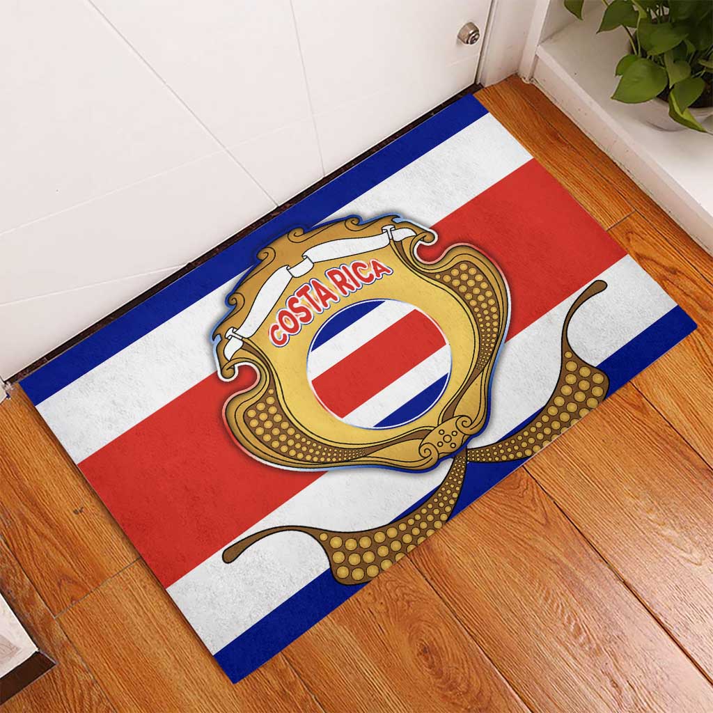 Costa Rica Flag Map Rubber Doormat Red White Blue with National Colors and Gold Crest Design - Wonder Print Shop