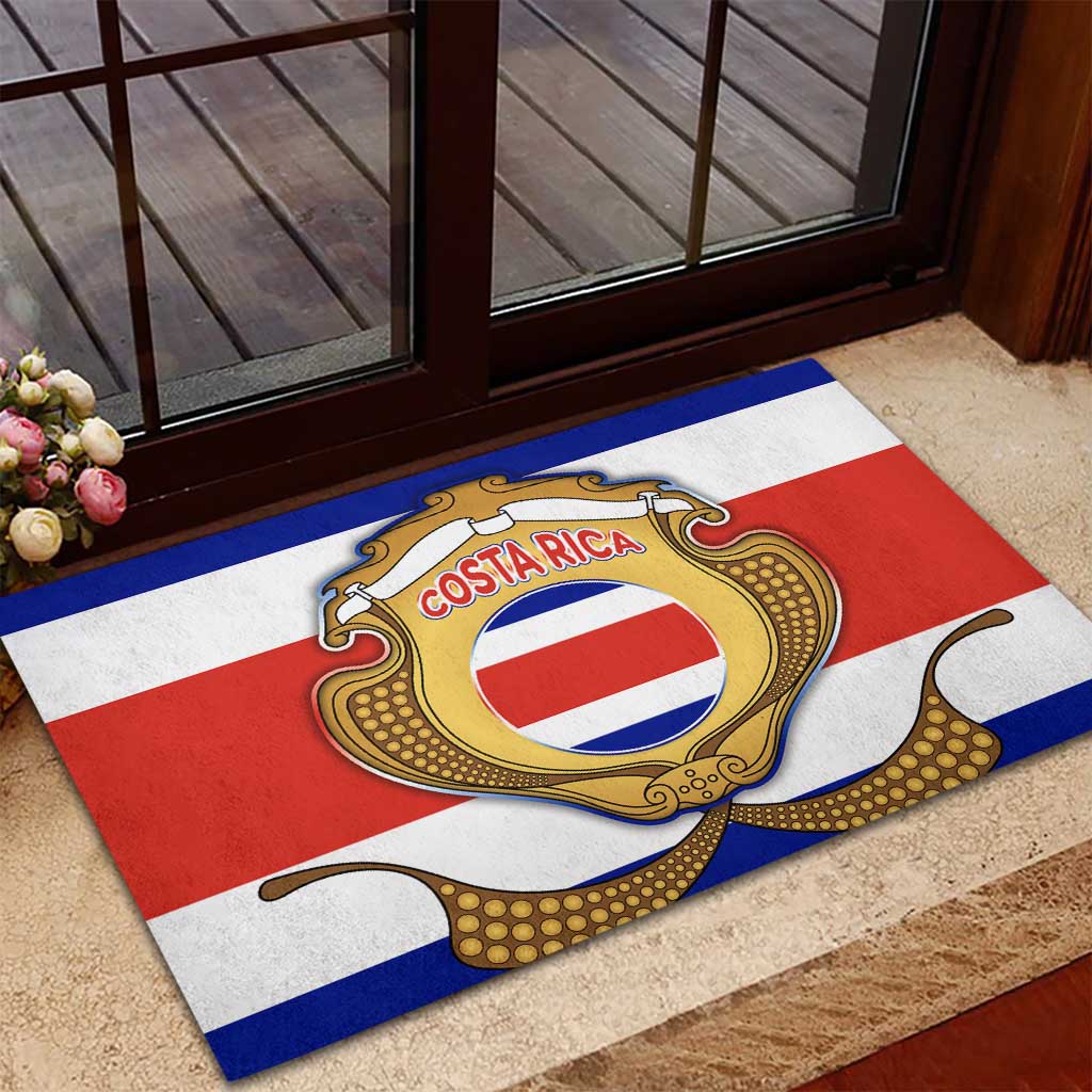 Costa Rica Flag Map Rubber Doormat Red White Blue with National Colors and Gold Crest Design - Wonder Print Shop
