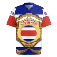 Costa Rica Flag Map Rugby Jersey Red White Blue with National Colors and Gold Crest Design - Wonder Print Shop