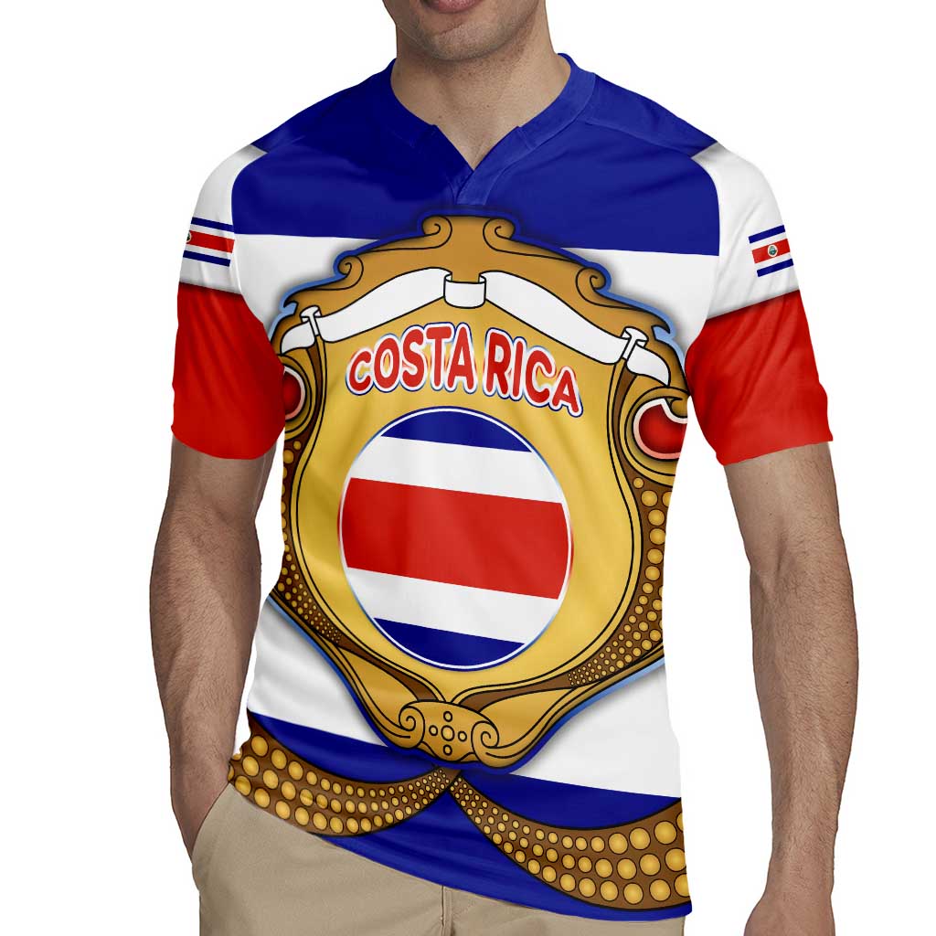 Costa Rica Flag Map Rugby Jersey Red White Blue with National Colors and Gold Crest Design - Wonder Print Shop
