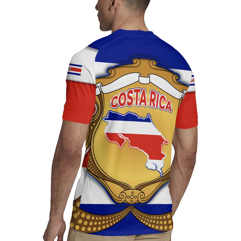 Costa Rica Flag Map Rugby Jersey Red White Blue with National Colors and Gold Crest Design - Wonder Print Shop