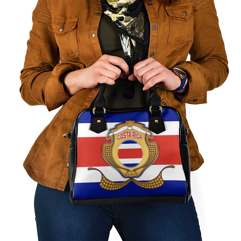 Costa Rica Flag Map Shoulder Handbag Red White Blue with National Colors and Gold Crest Design - Wonder Print Shop