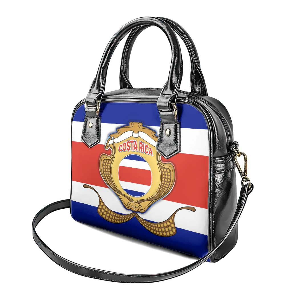 Costa Rica Flag Map Shoulder Handbag Red White Blue with National Colors and Gold Crest Design - Wonder Print Shop