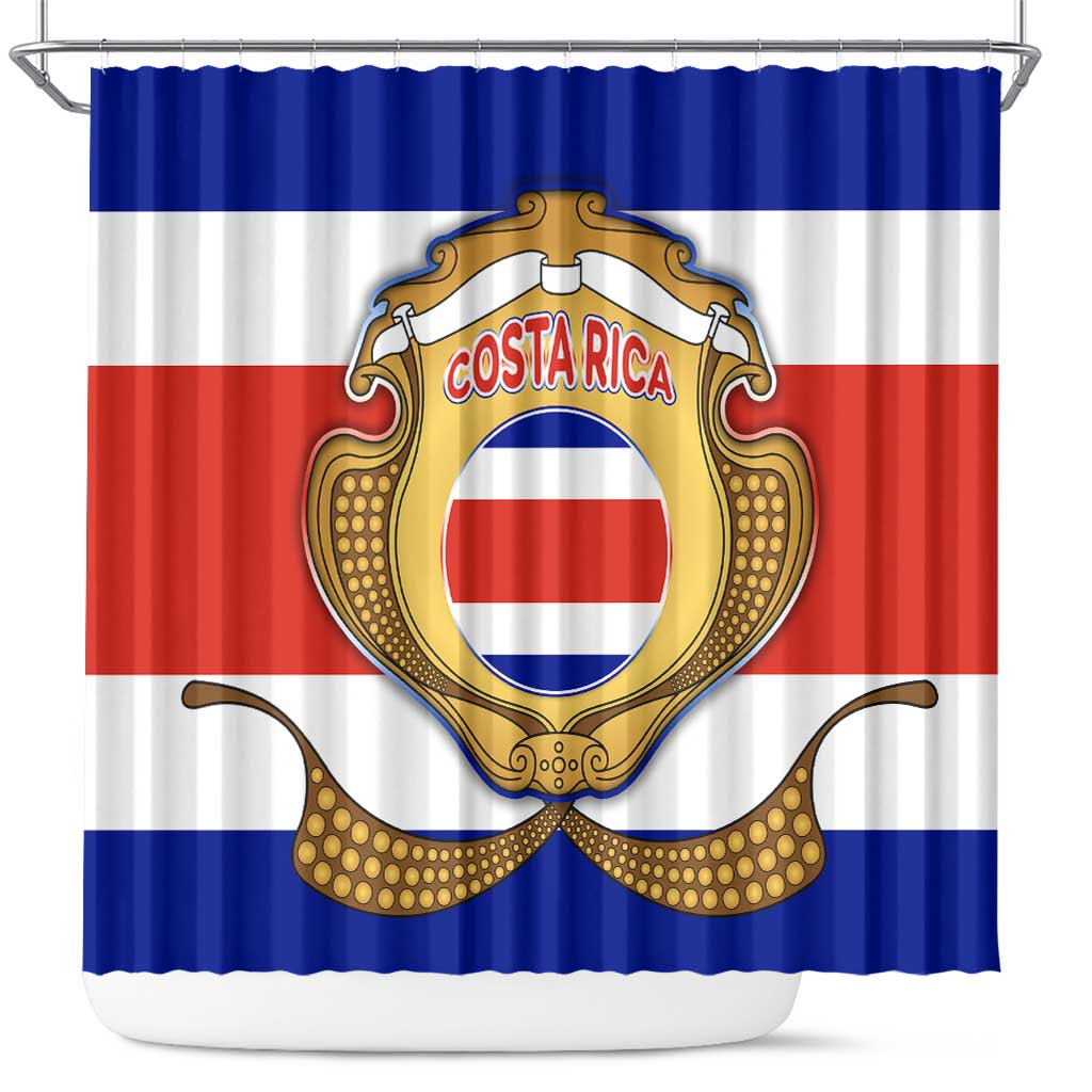 Costa Rica Flag Map Shower Curtain Red White Blue with National Colors and Gold Crest Design - Wonder Print Shop