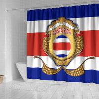 Costa Rica Flag Map Shower Curtain Red White Blue with National Colors and Gold Crest Design - Wonder Print Shop