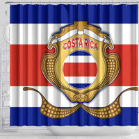 Costa Rica Flag Map Shower Curtain Red White Blue with National Colors and Gold Crest Design - Wonder Print Shop
