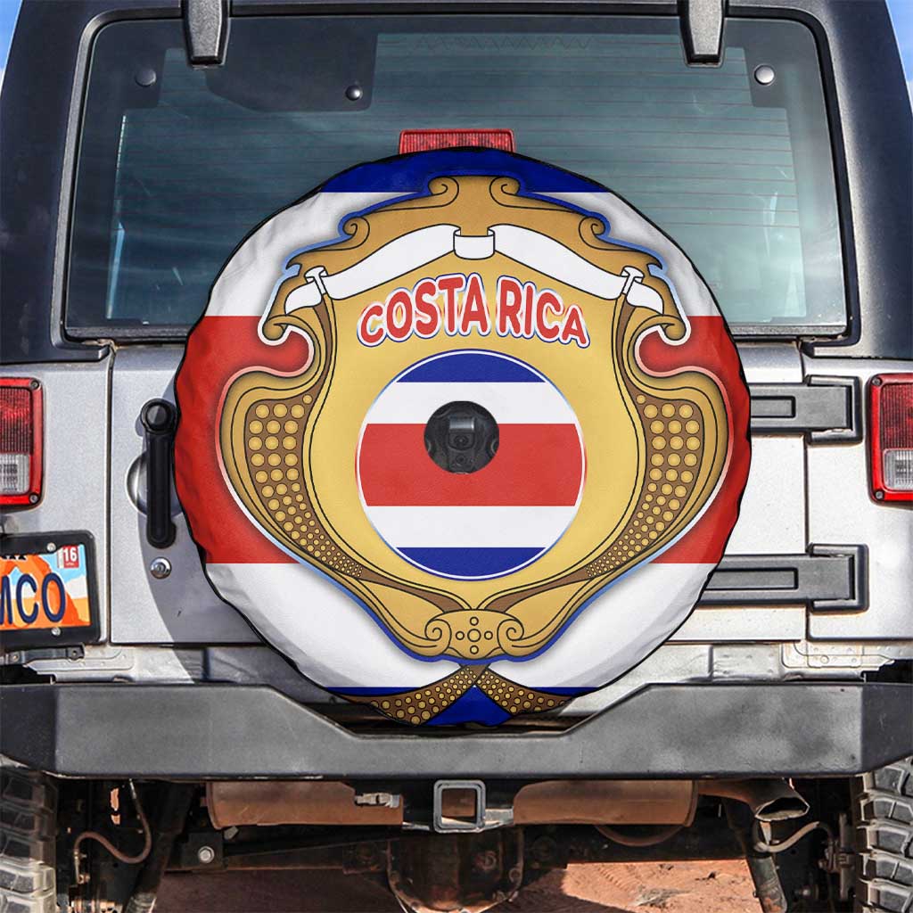 Costa Rica Flag Map Spare Tire Cover Red White Blue with National Colors and Gold Crest Design - Wonder Print Shop