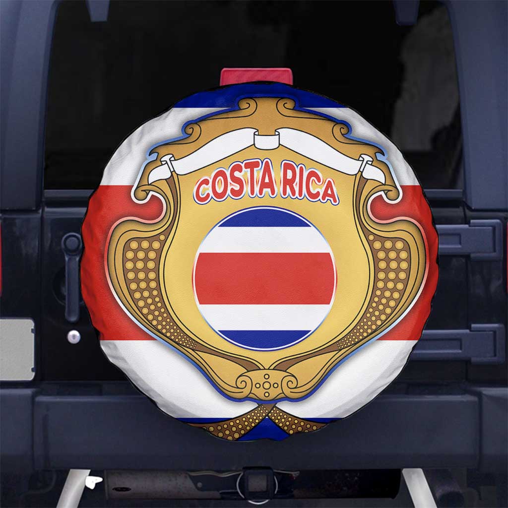 Costa Rica Flag Map Spare Tire Cover Red White Blue with National Colors and Gold Crest Design - Wonder Print Shop