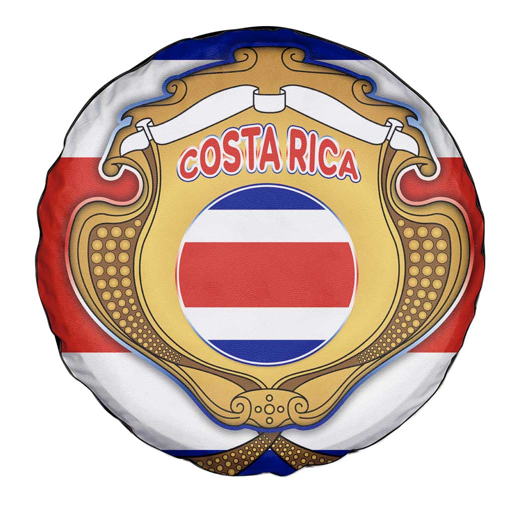Costa Rica Flag Map Spare Tire Cover Red White Blue with National Colors and Gold Crest Design - Wonder Print Shop