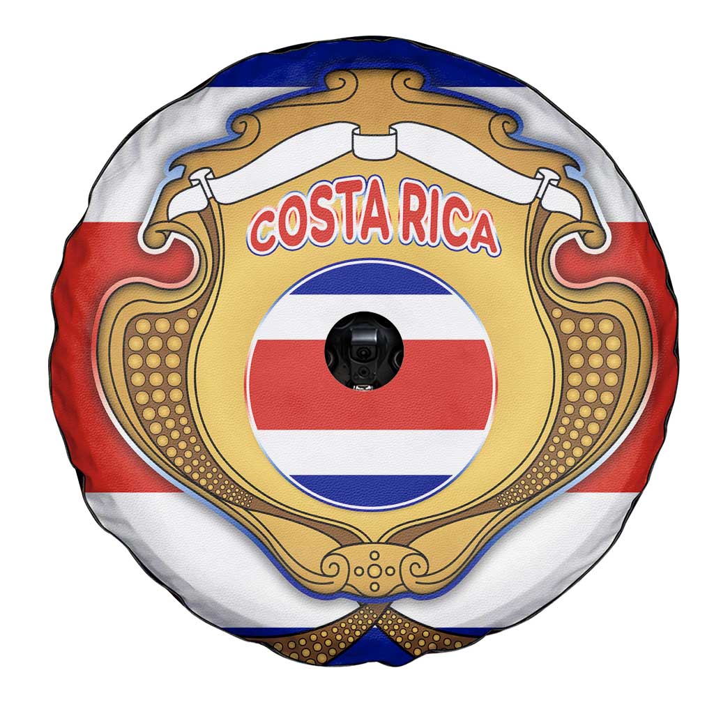 Costa Rica Flag Map Spare Tire Cover Red White Blue with National Colors and Gold Crest Design - Wonder Print Shop