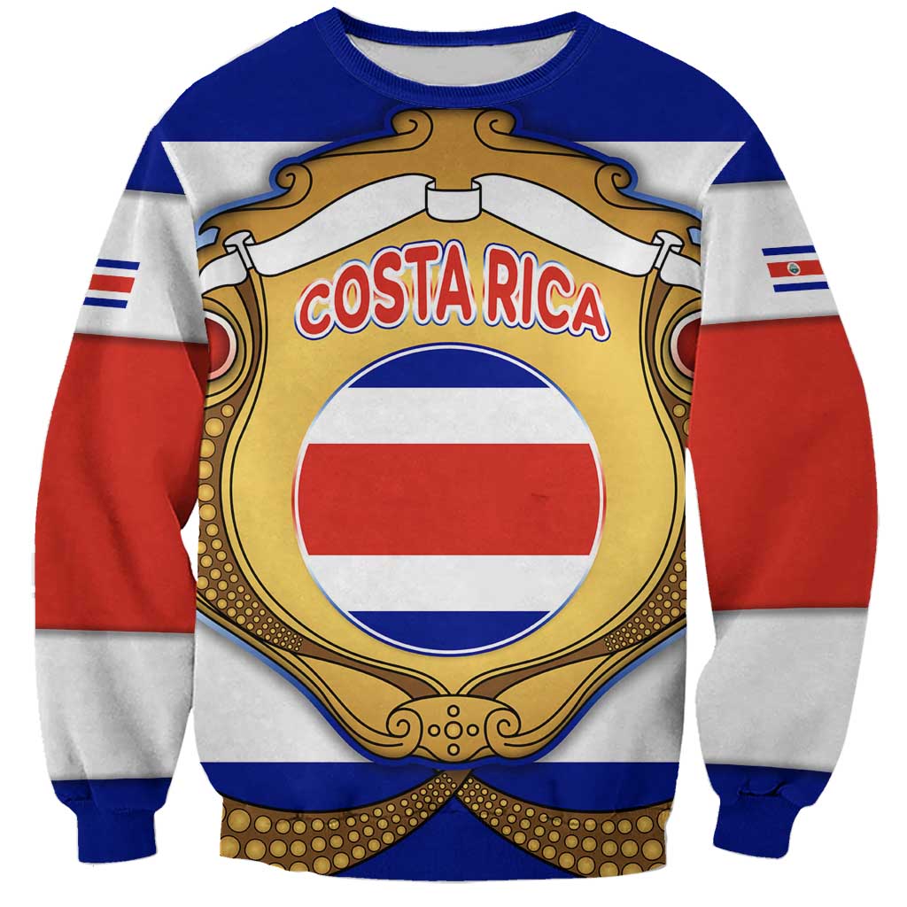 Costa Rica Flag Map Sweatshirt Red White Blue with National Colors and Gold Crest Design - Wonder Print Shop
