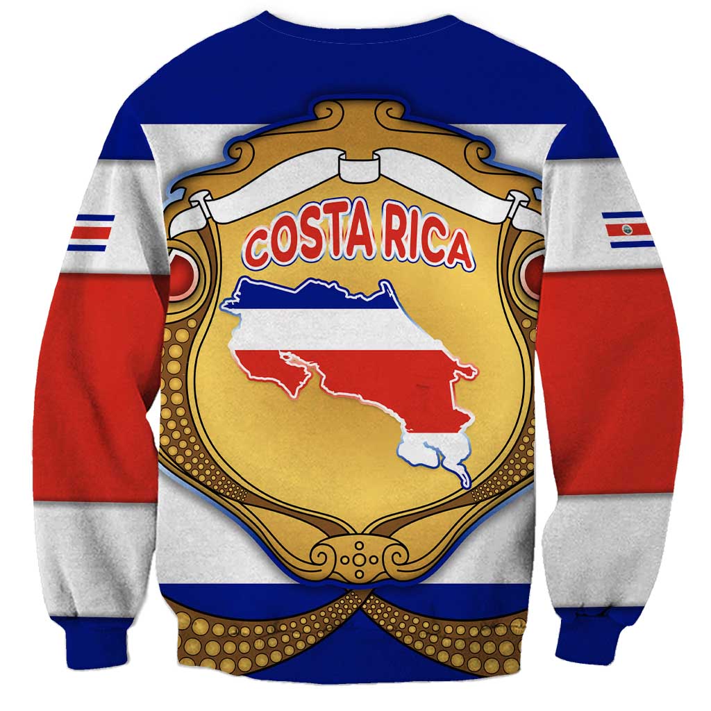 Costa Rica Flag Map Sweatshirt Red White Blue with National Colors and Gold Crest Design - Wonder Print Shop