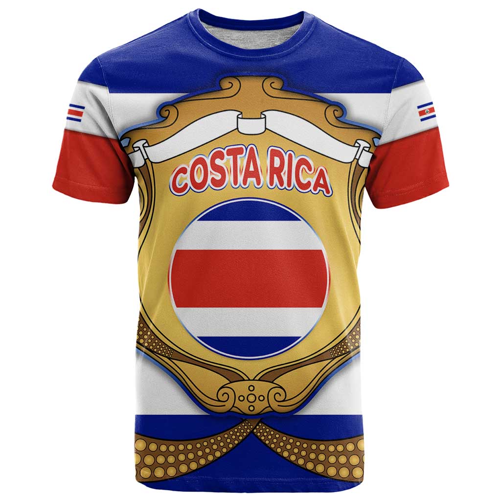 Costa Rica Flag Map T Shirt Red White Blue with National Colors and Gold Crest Design - Wonder Print Shop