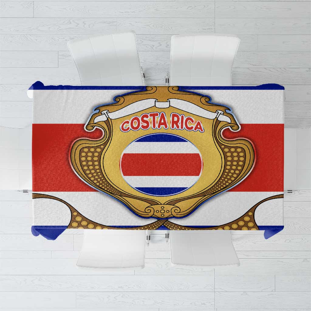 Costa Rica Flag Map Tablecloth Red White Blue with National Colors and Gold Crest Design - Wonder Print Shop