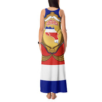 Costa Rica Flag Map Tank Maxi Dress Red White Blue with National Colors and Gold Crest Design - Wonder Print Shop