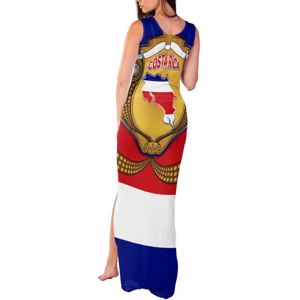 Costa Rica Flag Map Tank Maxi Dress Red White Blue with National Colors and Gold Crest Design - Wonder Print Shop