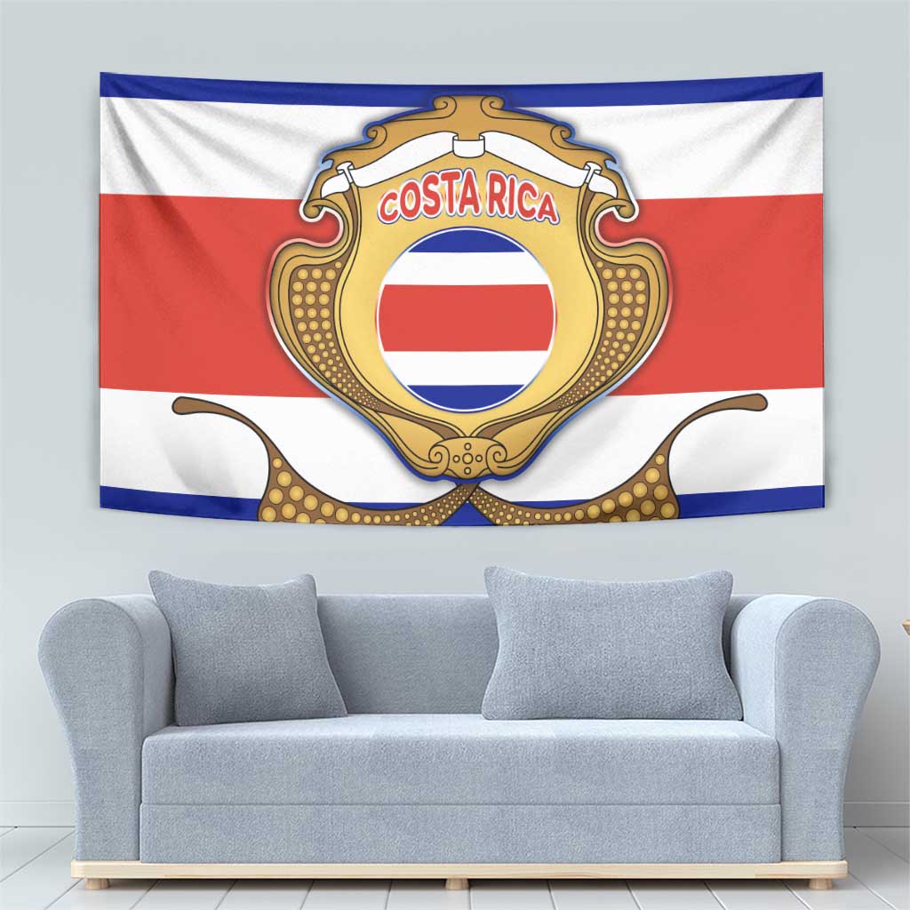 Costa Rica Flag Map Tapestry Red White Blue with National Colors and Gold Crest Design - Wonder Print Shop