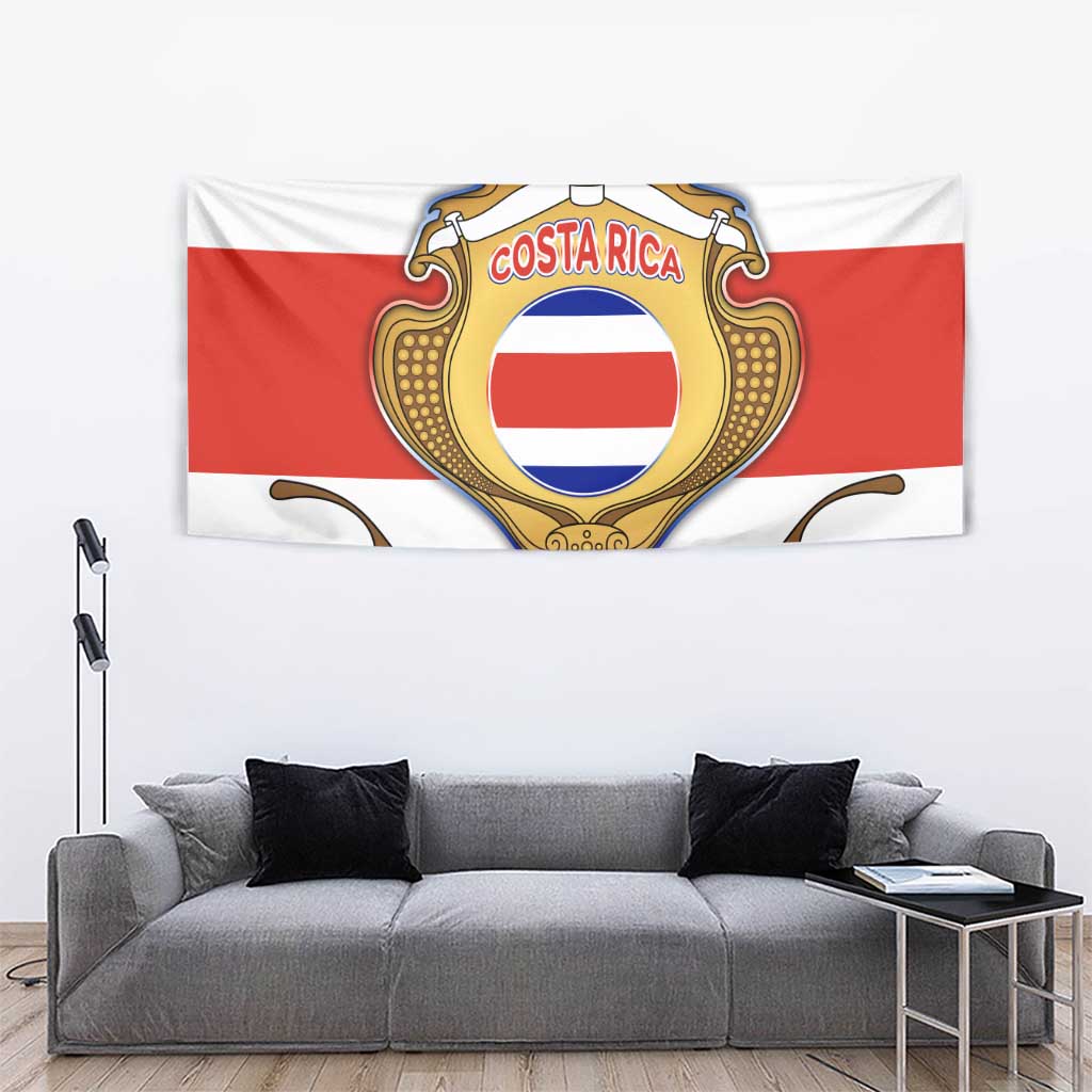 Costa Rica Flag Map Tapestry Red White Blue with National Colors and Gold Crest Design - Wonder Print Shop