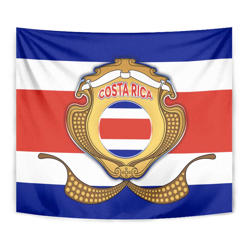 Costa Rica Flag Map Tapestry Red White Blue with National Colors and Gold Crest Design - Wonder Print Shop