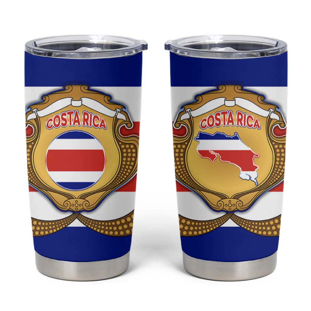 Costa Rica Flag Map Tumbler Cup Red White Blue with National Colors and Gold Crest Design - Wonder Print Shop