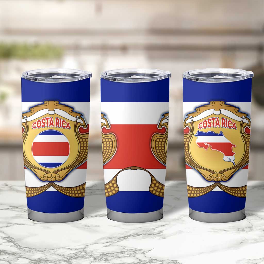 Costa Rica Flag Map Tumbler Cup Red White Blue with National Colors and Gold Crest Design - Wonder Print Shop