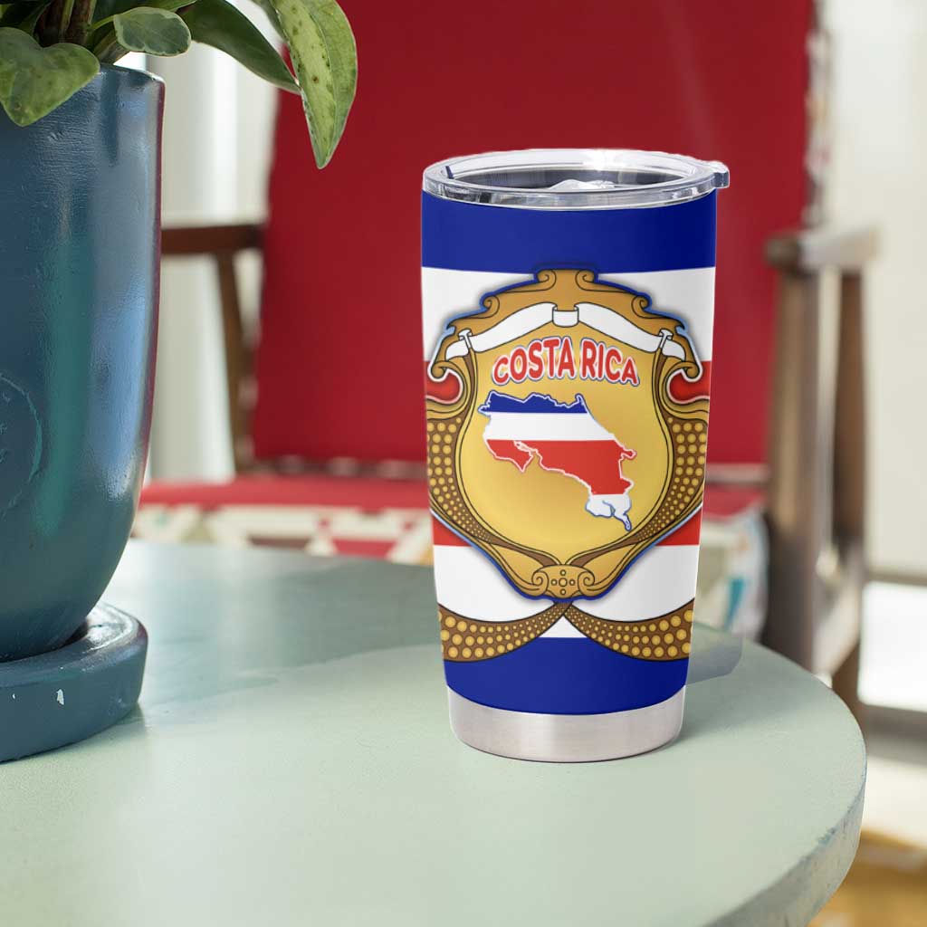 Costa Rica Flag Map Tumbler Cup Red White Blue with National Colors and Gold Crest Design - Wonder Print Shop