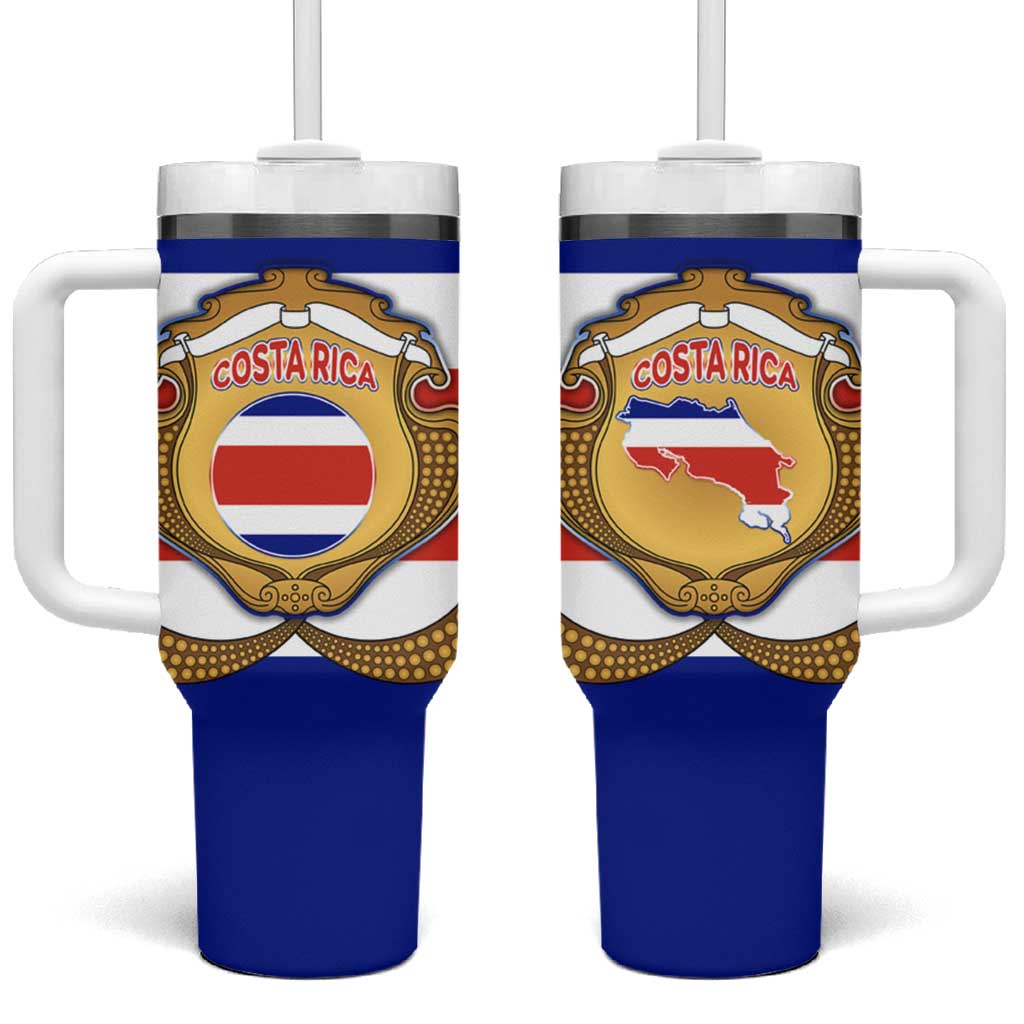 Costa Rica Flag Map Tumbler With Handle Red White Blue with National Colors and Gold Crest Design - Wonder Print Shop