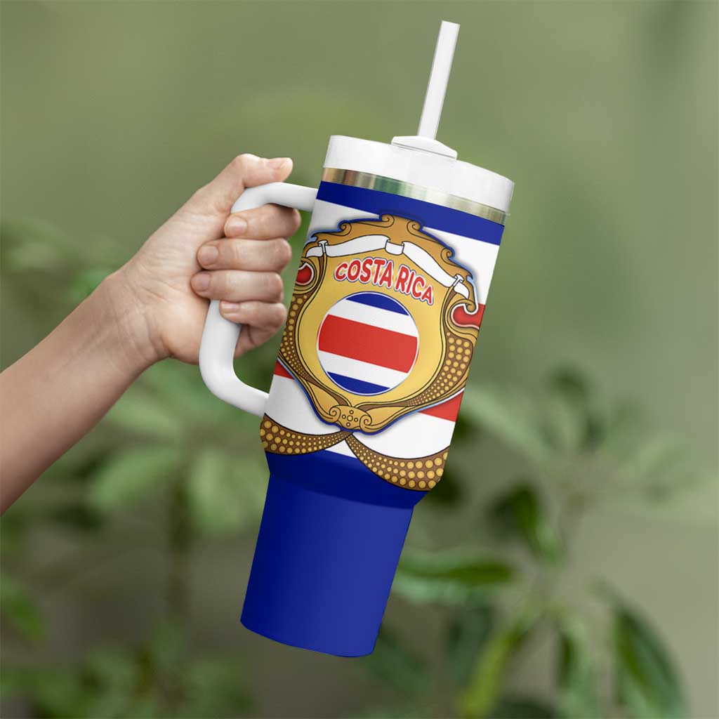 Costa Rica Flag Map Tumbler With Handle Red White Blue with National Colors and Gold Crest Design - Wonder Print Shop