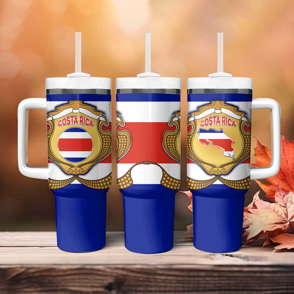 Costa Rica Flag Map Tumbler With Handle Red White Blue with National Colors and Gold Crest Design - Wonder Print Shop