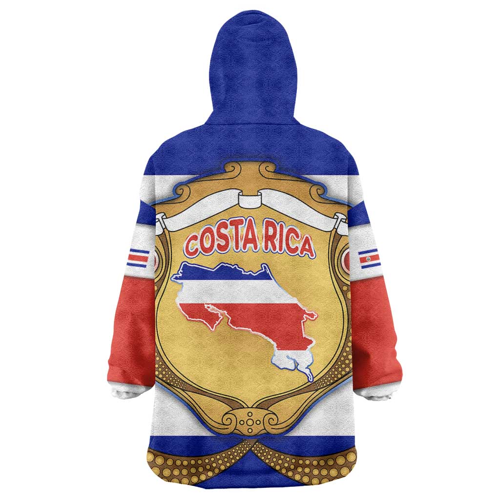 Costa Rica Flag Map Wearable Blanket Hoodie Red White Blue with National Colors and Gold Crest Design - Wonder Print Shop