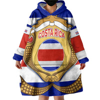Costa Rica Flag Map Wearable Blanket Hoodie Red White Blue with National Colors and Gold Crest Design - Wonder Print Shop