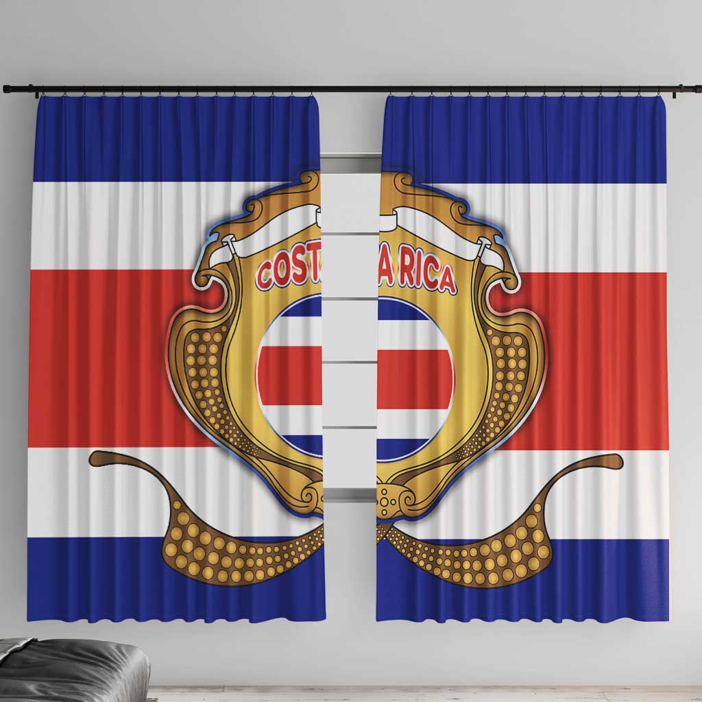 Costa Rica Flag Map Window Curtain Red White Blue with National Colors and Gold Crest Design - Wonder Print Shop