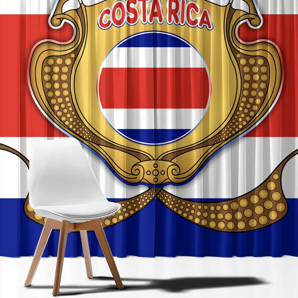 Costa Rica Flag Map Window Curtain Red White Blue with National Colors and Gold Crest Design - Wonder Print Shop