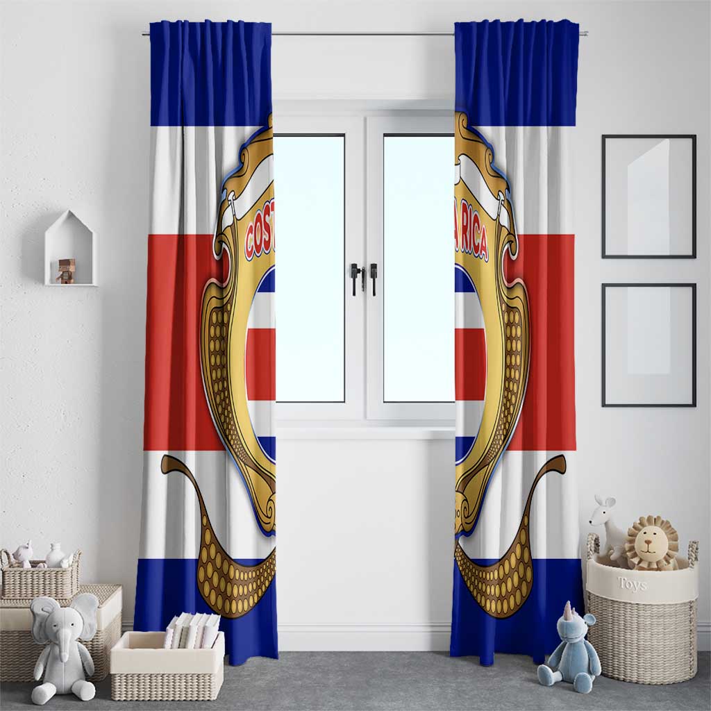 Costa Rica Flag Map Window Curtain Red White Blue with National Colors and Gold Crest Design - Wonder Print Shop