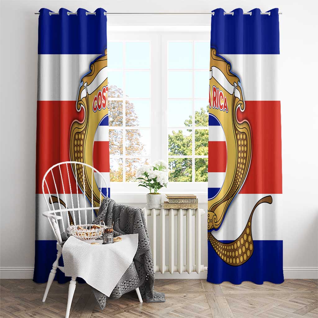 Costa Rica Flag Map Window Curtain Red White Blue with National Colors and Gold Crest Design - Wonder Print Shop